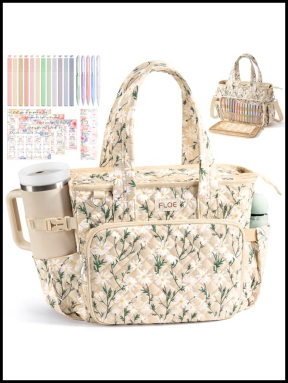 Large Quilted Bible Tote Bag Puffer Carry Case with Study Kit Accessories